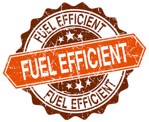 fuel efficient orange round grunge stamp on white