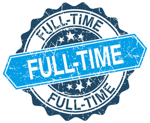 full-time blue round grunge stamp on white