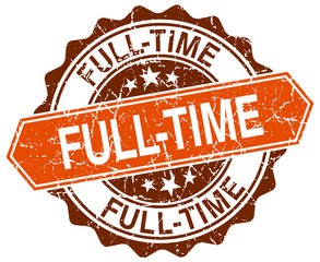 full-time orange round grunge stamp on white
