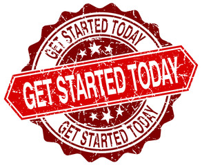 get started today red round grunge stamp on white