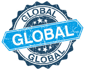 global blue round grunge stamp on white
