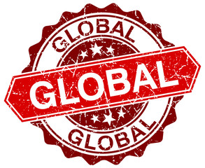 global red round grunge stamp on white