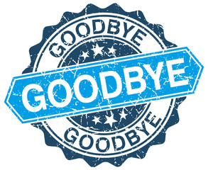 goodbye blue round grunge stamp on white