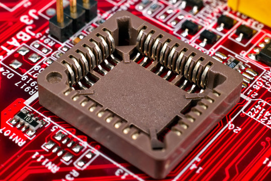 red circuit board with processors