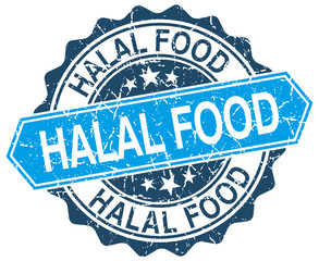 Fototapeta premium halal food blue round grunge stamp on white