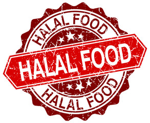 halal food red round grunge stamp on white