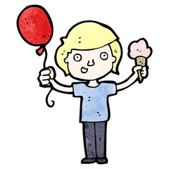 cartoon boy with balloon and ice cream