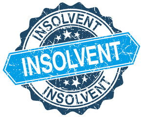 insolvent blue round grunge stamp on white