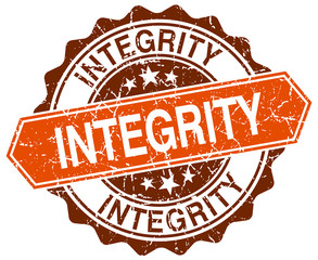 integrity orange round grunge stamp on white