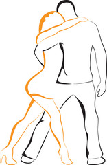 Dancing man and woman. outline
