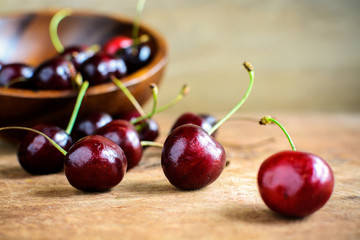 Group of Fresh cherry on wooden table