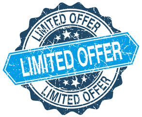 limited offer blue round grunge stamp on white