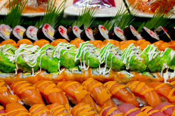 Japanese Cuisine -Buffet catering style Sushi Set in restaurant