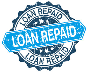 Obraz premium loan repaid blue round grunge stamp on white
