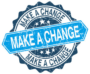 make a change blue round grunge stamp on white