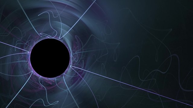 Fraktal Animation blaue Strahlen um ein schwarzes Loch