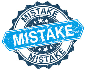 mistake blue round grunge stamp on white