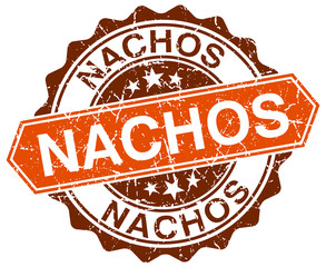 nachos orange round grunge stamp on white