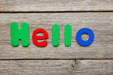 Hello word made of colorful magnets