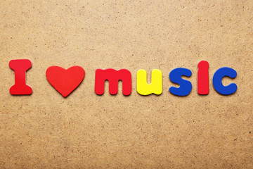 I love music word made of colorful magnets