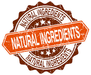 natural ingredients orange round grunge stamp on white