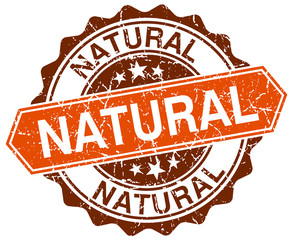 natural orange round grunge stamp on white
