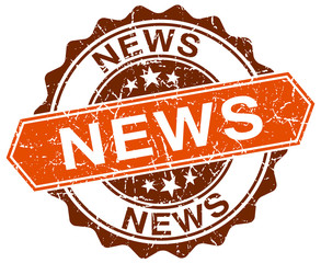 news orange round grunge stamp on white