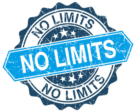 no limits blue round grunge stamp on white