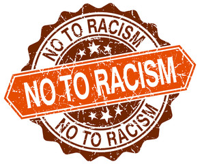no to racism orange round grunge stamp on white