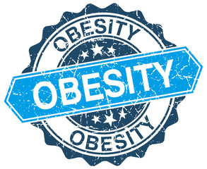 obesity blue round grunge stamp on white