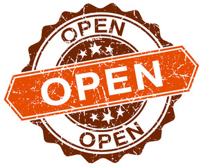 Obraz premium open orange round grunge stamp on white