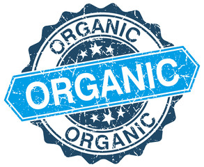 organic blue round grunge stamp on white