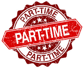 part-time red round grunge stamp on white