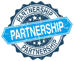 partnership blue round grunge stamp on white