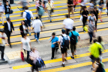 Busy Crossing Street in Hong Kong, China