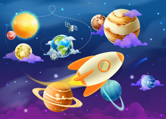 Naklejka premium Solar system of planets, vector illustration