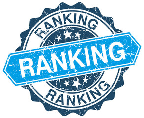 ranking blue round grunge stamp on white