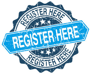 Obraz premium register here blue round grunge stamp on white