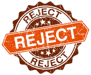 reject orange round grunge stamp on white