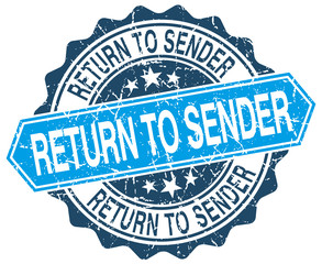 return to sender blue round grunge stamp on white