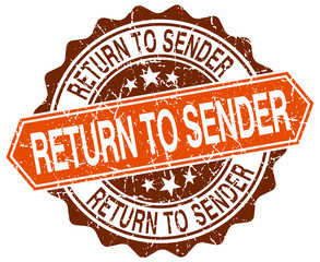 return to sender orange round grunge stamp on white