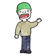 cartoon waving man in hat