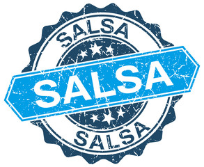 salsa blue round grunge stamp on white