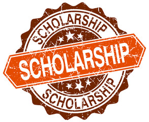 scholarship orange round grunge stamp on white