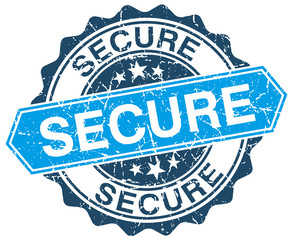 secure blue round grunge stamp on white