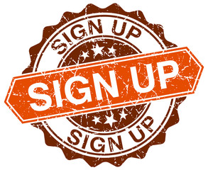 Obraz premium sign up orange round grunge stamp on white