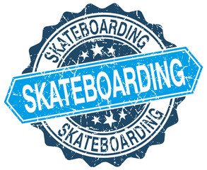 skateboarding blue round grunge stamp on white