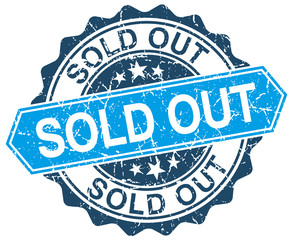 Obraz premium sold out blue round grunge stamp on white