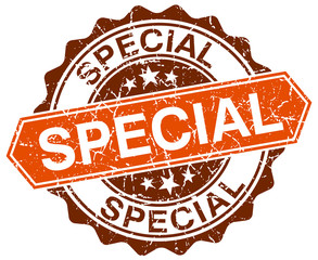 special orange round grunge stamp on white