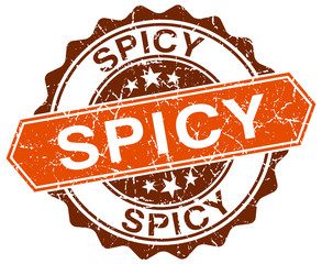 spicy orange round grunge stamp on white